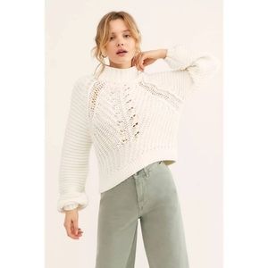 NWT Free People Sweetheart Mock Neck Chunky Knit Pullover Sweater in Ivory